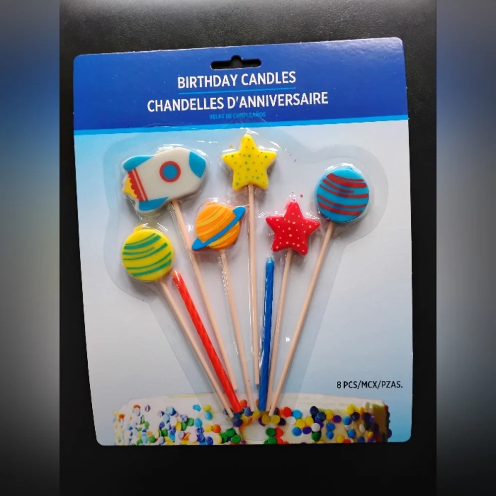 Multi-color Blast Off Birthday Candle Mix Eight Pieces New In Package